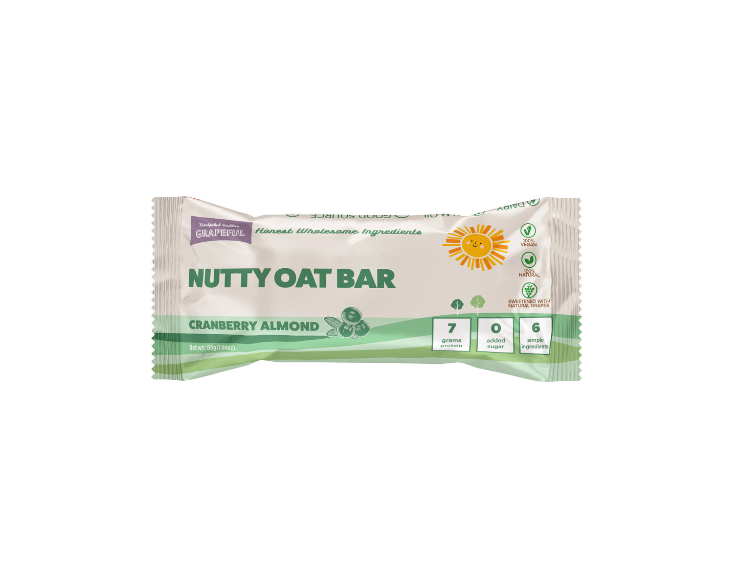 Grapeful Vegan Nutty Oat Bar - Cranberry Almond 55G