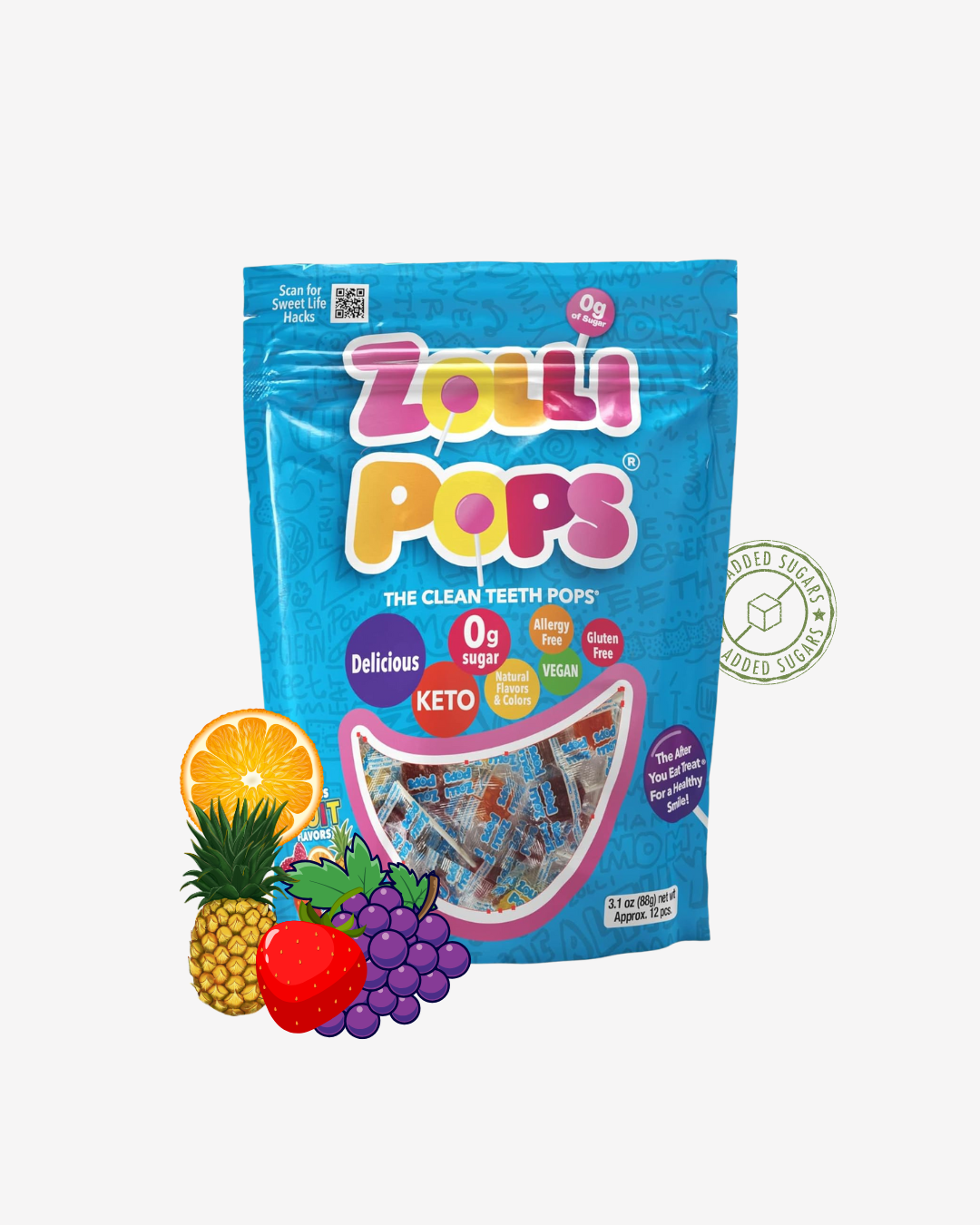 Zolli Pops Clean Teeth Pops Mix Fruit 3.1 OZ